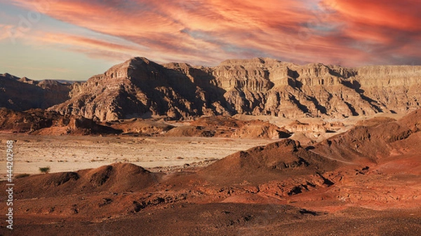 Obraz Evening landscape of the Arava desert in red colors