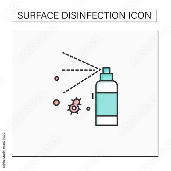 Fototapeta Antibacterial spray color icon. Antiseptic solution bottle linear pictogram. Concept of hygiene, corona virus infection preventive measure and hand washing.Isolated vector illustration