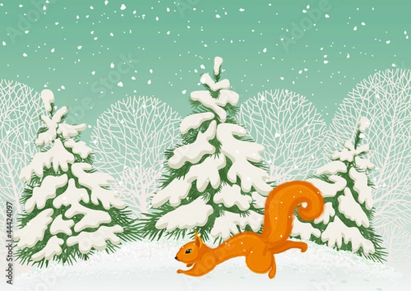 Obraz Running squirrel in the winter forest