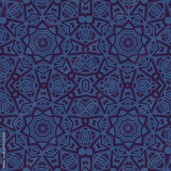 Fototapeta dark seamless pattern of blue flowers on a purple background