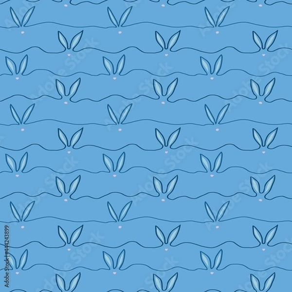 Fototapeta seamless pattern of rabbit ears on a blue background