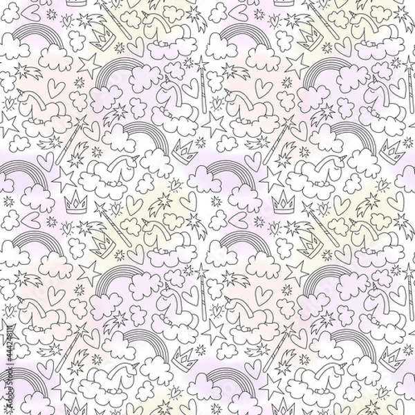 Obraz Seamless pattern with unicorn and rainbow