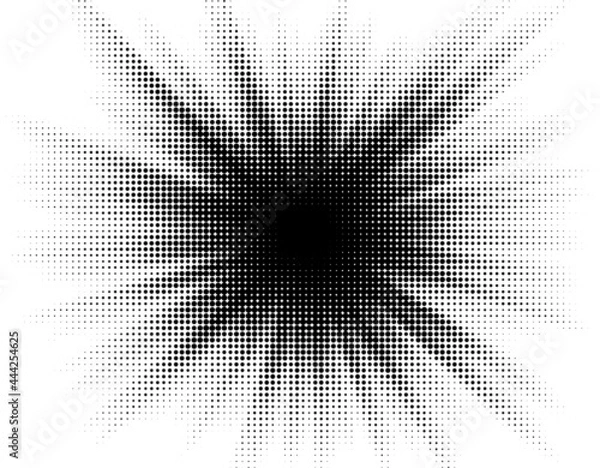 Fototapeta Burst Halftone light effect. glowing light burst. abstract grunge halftone dots background.