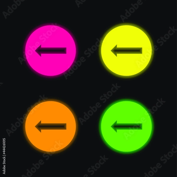 Fototapeta Arrow Pointing To Left In A Circle four color glowing neon vector icon