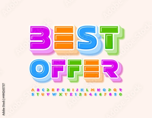 Fototapeta Vector business promo Best Offer. Colorful trendy Alphabet Letters and Numbers set. Creative 3D Font
