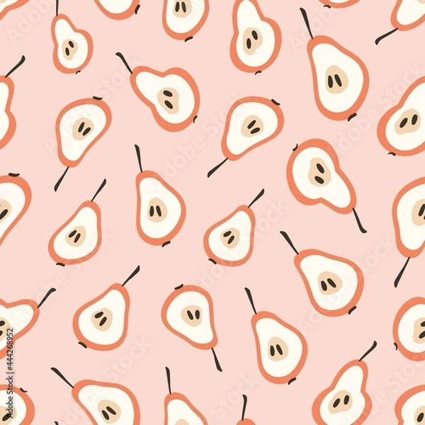 Fototapeta Cute pear slices, seamless vector pattern.