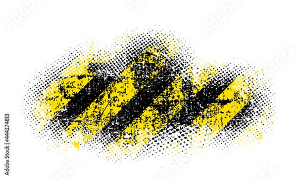 Obraz Grunge halfton, texture with shabby old stripes in black and yellow, design flat style vector illustration, isolated on white.
