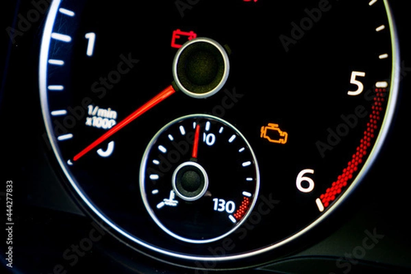 Fototapeta Car speedometer and tachometer with error sensors, coolant temperature and fuel gauge