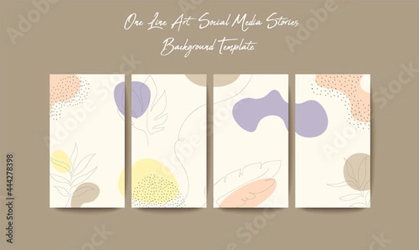 Fototapeta Social media stories template in grid puzzle style with one line art background