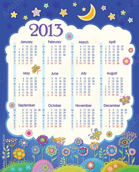 Fototapeta Calendar for 2013. Week starts on Monday