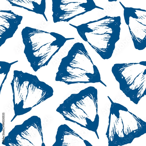 Obraz Vector seamless pattern with blue hand drawn flower on white background