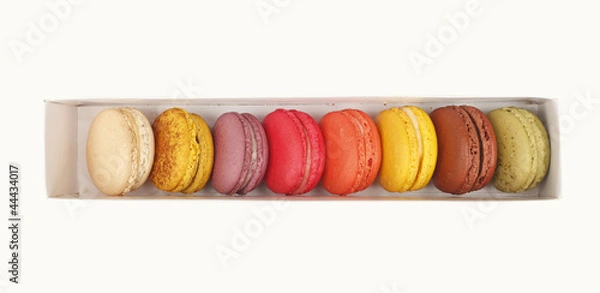 Obraz Macarons in white box isolated white background