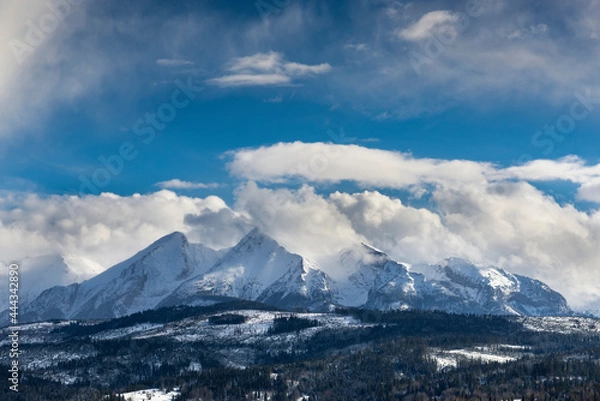 Fototapeta Beautiful winter landscape with a view of the Tatra Mountains