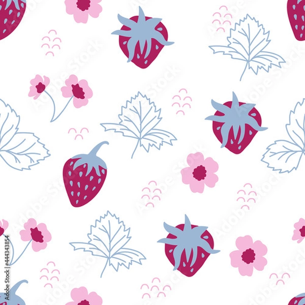 Fototapeta Seamless strawberry hand drawn vector pattern