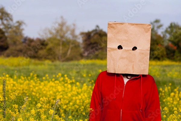 Fototapeta Bag head standing in a field