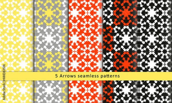 Fototapeta Set with five Arrows backgrounds.Trendy Geometric seamless patterns collection.Vector colorful arrows ornament.
