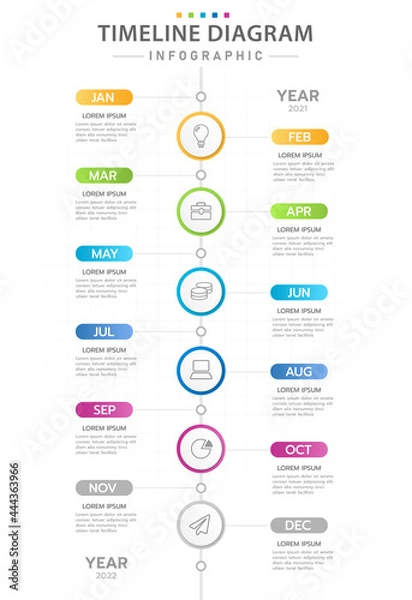 Fototapeta Infographic template for business. 12 Months modern Timeline diagram calendar, presentation vector infographic.