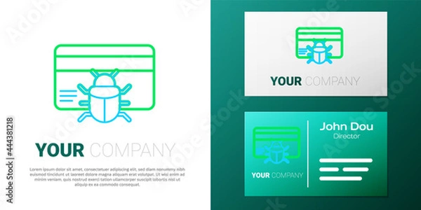 Fototapeta Line System bug in credit card icon isolated on white background. Code bug concept. Bug in the system. Bug searching. Colorful outline concept. Vector