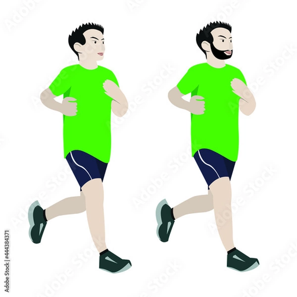 Fototapeta Happy running Man is engaged. Morning jogging. Vector illustration in cartoon style.