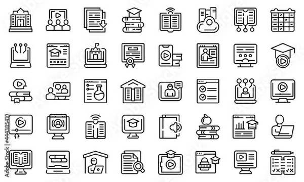 Fototapeta Home schooling icons set outline vector. Counseling scholarship. Computer cloud answer