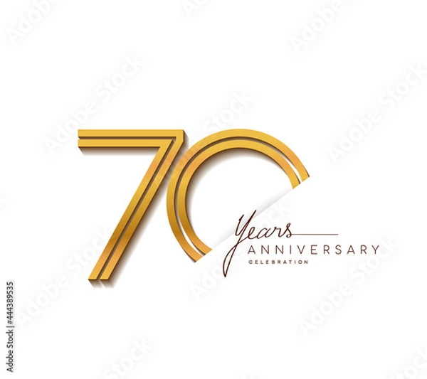 Fototapeta 70th anniversary logo golden colored with linked number isolated on white background, vector design for greeting card and invitation card.