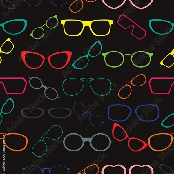 Obraz Colorful glasses seamless pattern background.  Great for eyewear themed fabric, wallpaper, packaging.

