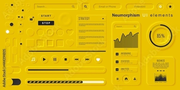 Fototapeta User interface elements for mobile app. Neumorphism User interface design kit. Neumorphism UI UX icons set.