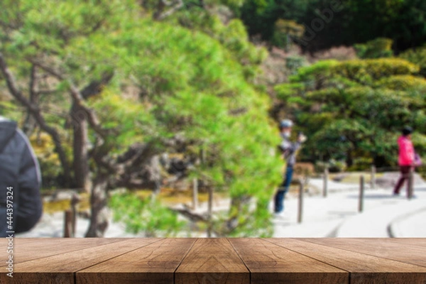 Fototapeta 3D rendering, wooden top table on isolate blurred background