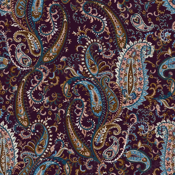 Fototapeta Shawl pattern. Seamless Asian Textile Background. Damask seamless pattern, paisley pattern
