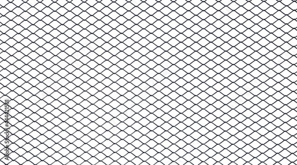 Fototapeta Background of black metal netting mesh. Metal links wire mesh rabitz isolated on white background. Old rusty cellular metallic fence in outdoor close up. Black and white.