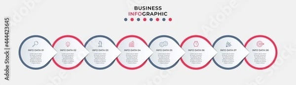 Fototapeta Vector Infographic design business template with icons and 8 options or steps. Can be used for process diagram, presentations, workflow layout, banner, flow chart, info graph