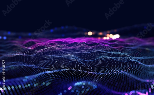 Fototapeta Cyberspace. Private information, data flow, digital generation, electronic field, processed data waves, big data analytics 3D illustration