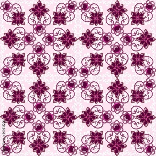 Fototapeta Vintage jewelry seamless pattern with colored gems...Flowers made of precious stones...
