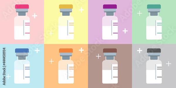 Fototapeta Set of colorful vaccines bottles. Various medicine bottles. Coronavirus vaccine bottles.