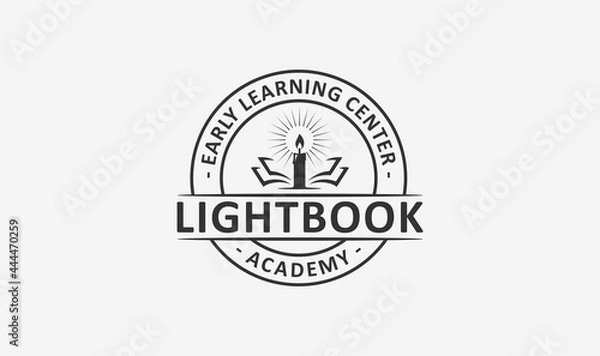 Fototapeta education academy logo design with the candle and book element.