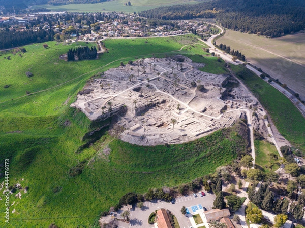 Fototapeta Megiddo national park in Israel. Archeological site of biblical Tel Megiddo also known as Armageddon the end of the world.