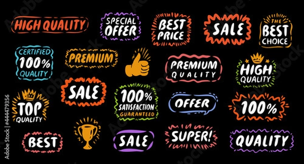 Fototapeta Set of labels and stickers for web applications and businesses. Vector illustration concepts for packaging design