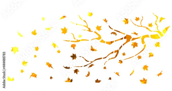 Fototapeta A bare tree is autumn with falling yellow leaves. Vector illustration