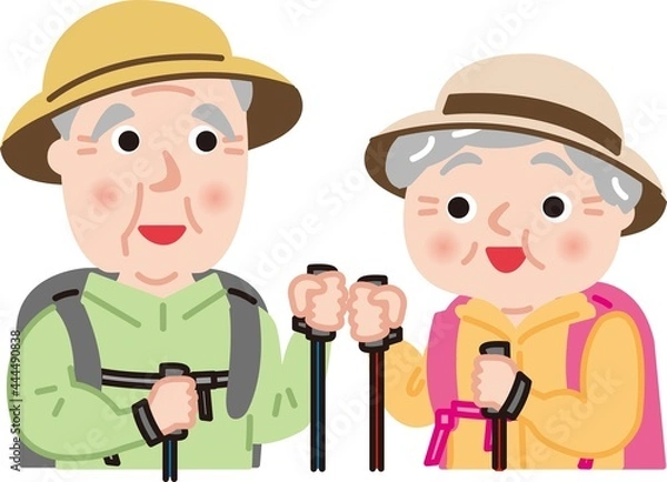 Obraz シニア夫婦の秋登山のイラスト