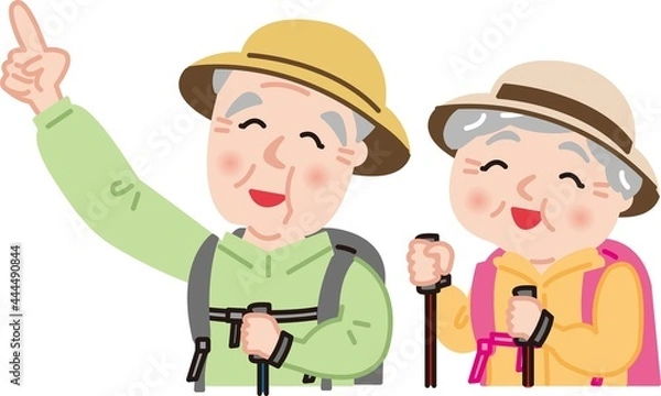 Obraz シニア夫婦の秋登山のイラスト