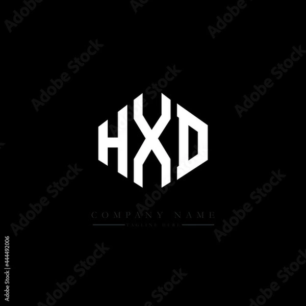 Fototapeta HXD letter logo design with polygon shape. HXD polygon logo monogram. HXD cube logo design. HXD hexagon vector logo template white and black colors. HXD monogram, HXD business and real estate logo. 