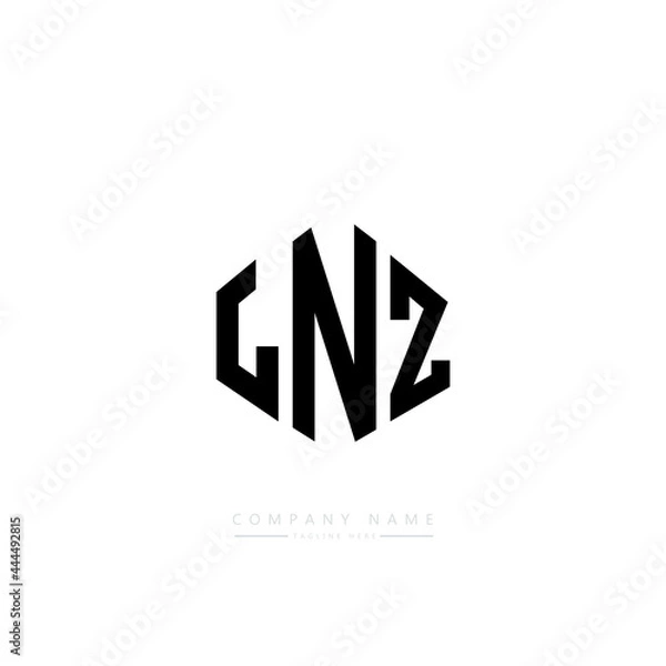 Fototapeta LNZ letter logo design with polygon shape. LNZ polygon logo monogram. LNZ cube logo design. LNZ hexagon vector logo template white and black colors. LNZ monogram, LNZ business and real estate logo. 