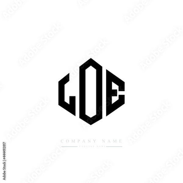 Fototapeta LOE letter logo design with polygon shape. LOE polygon logo monogram. LOE cube logo design. LOE hexagon vector logo template white and black colors. LOE monogram, LOE business and real estate logo. 