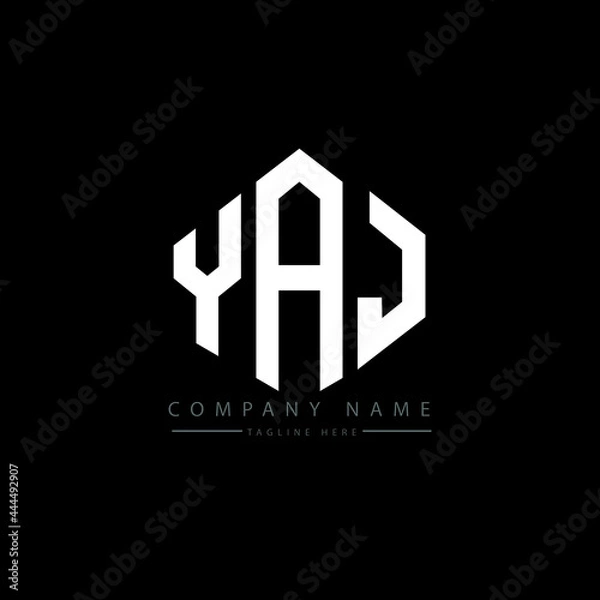 Obraz YAJ letter logo design with polygon shape. YAJ polygon logo monogram. YAJ cube logo design. YAJ hexagon vector logo template white and black colors. YAJ monogram, YAJ business and real estate logo. 