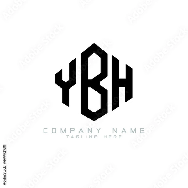 Fototapeta YBH letter logo design with polygon shape. YBH polygon logo monogram. YBH cube logo design. YBH hexagon vector logo template white and black colors. YBH monogram, YBH business and real estate logo. 