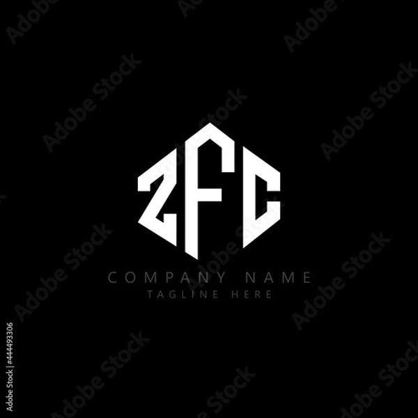 Fototapeta ZFC letter logo design with polygon shape. ZFC polygon logo monogram. ZFC cube logo design. ZFC hexagon vector logo template white and black colors. ZFC monogram, ZFC business and real estate logo. 