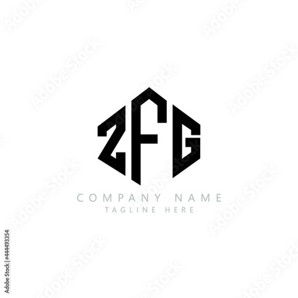 Fototapeta ZFG letter logo design with polygon shape. ZFG polygon logo monogram. ZFG cube logo design. ZFG hexagon vector logo template white and black colors. ZFG monogram, ZFG business and real estate logo. 