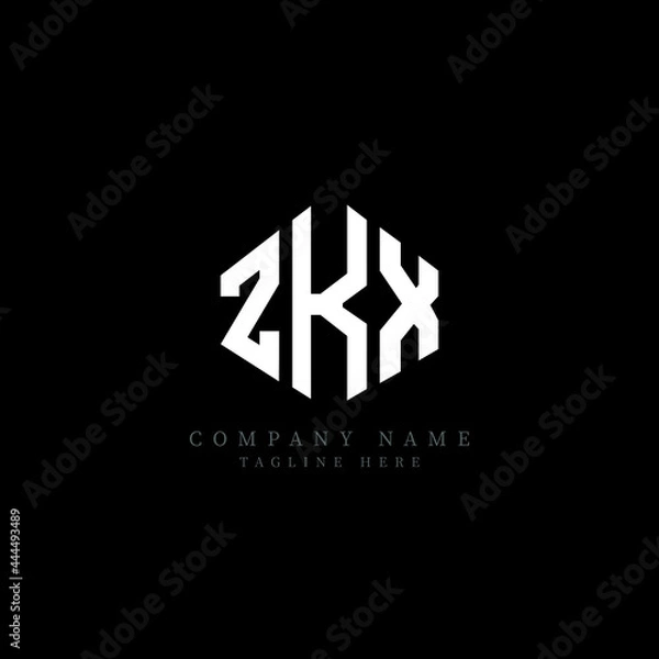 Obraz ZKX letter logo design with polygon shape. ZKX polygon logo monogram. ZKX cube logo design. ZKX hexagon vector logo template white and black colors. ZKX monogram, ZKX business and real estate logo. 
