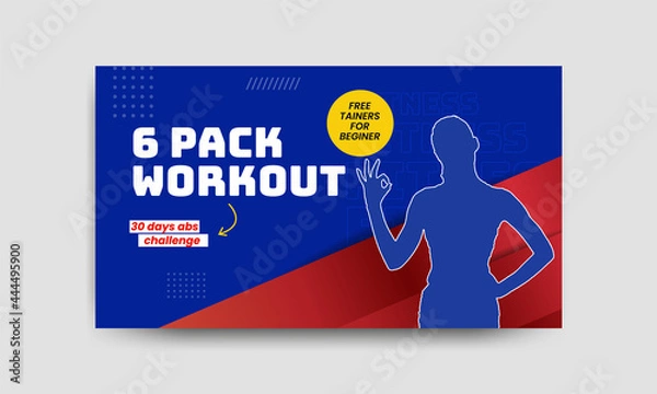 Fototapeta video thumbnail for Fitness, gym or workout channel and web banner template. Thumbnails for social media