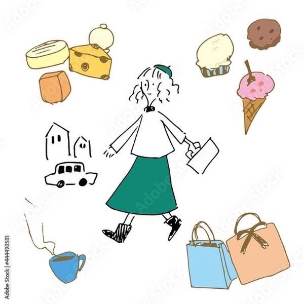 Obraz カフェ風女の子買い物へ行く